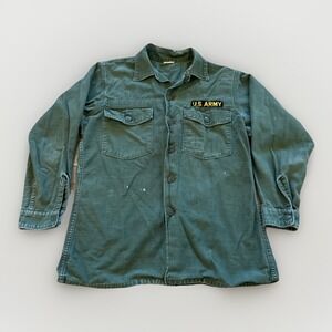 Vintage Military Field‎ Shirt Mens M Sateen OG-107 US Army Named Cotton